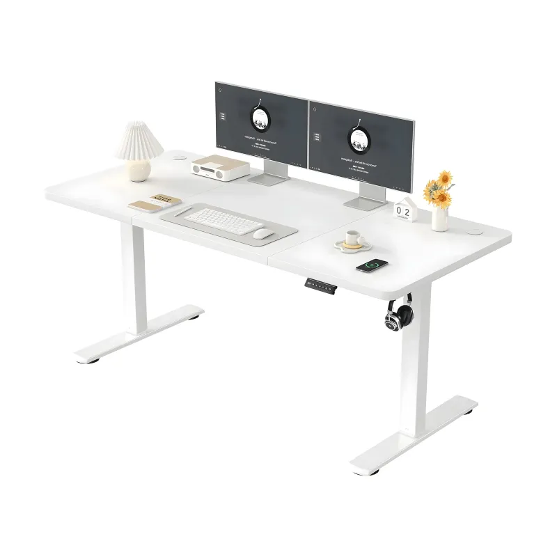 Bureau Malo, plateau blanc, réglage électrique