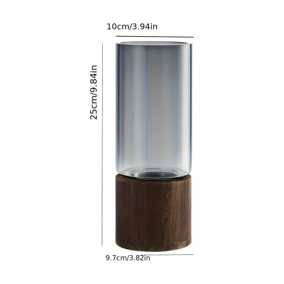 Vase Ilse, Verre fumé, socle en bois · H 25 cm