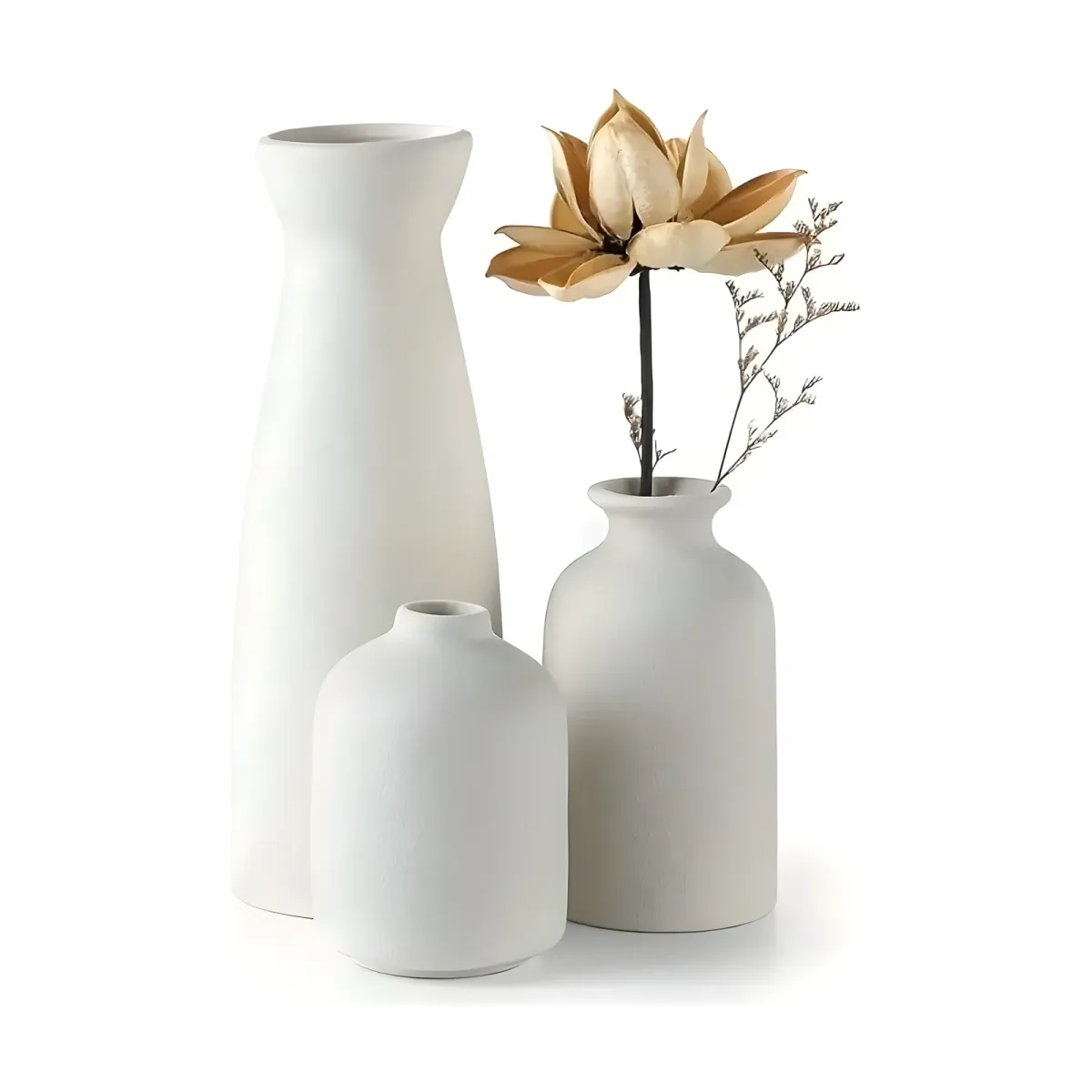 Vases Saga, Céramique mate, trio · H 21, 12,4 et 6,6 cm