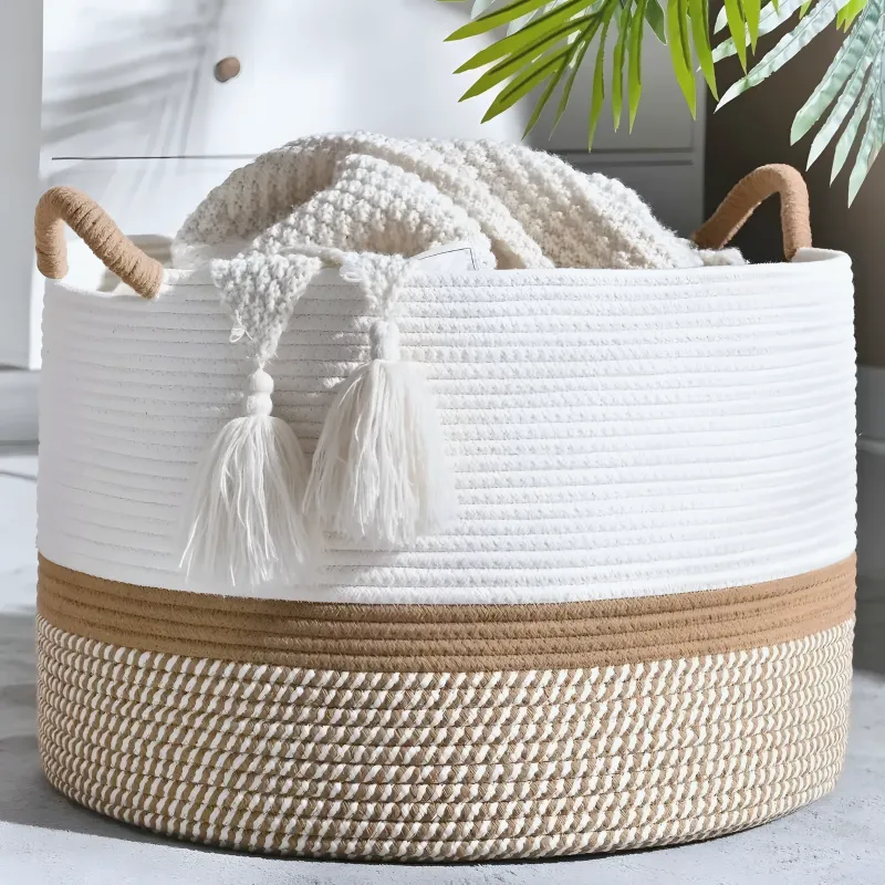 Panier Adèle, corde tressée écru et caramel