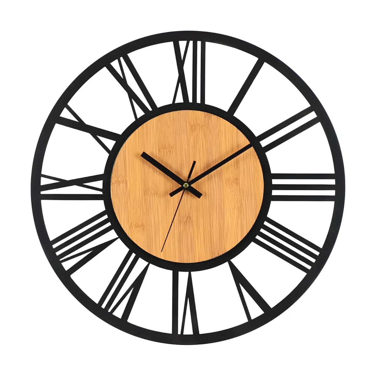 Horloge Tilda, Métal ajouré noir, centre en bois · Ø 40 cm