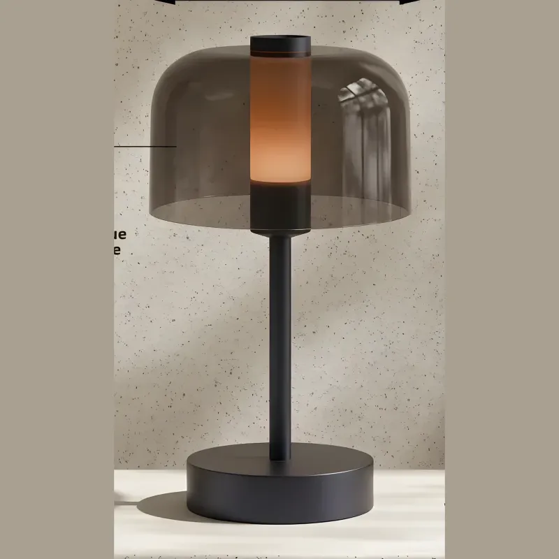 Lampe Nova, acrylique fumé, fer noir