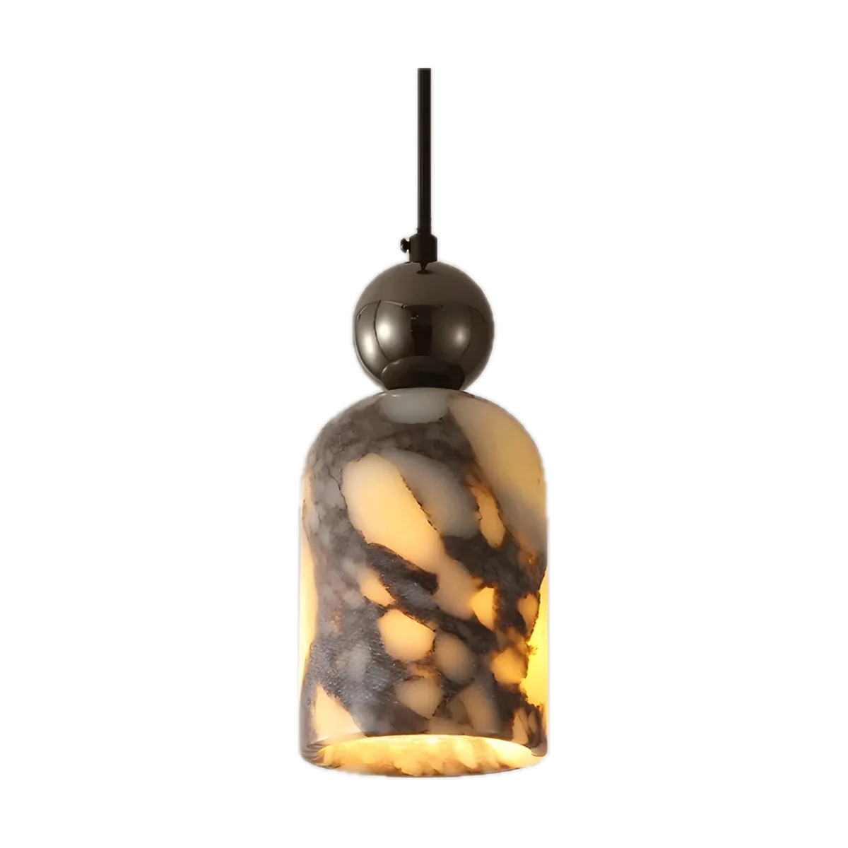 Suspension Greta, Marbre naturel, boule en métal noir · Ø 10 × H 21 cm