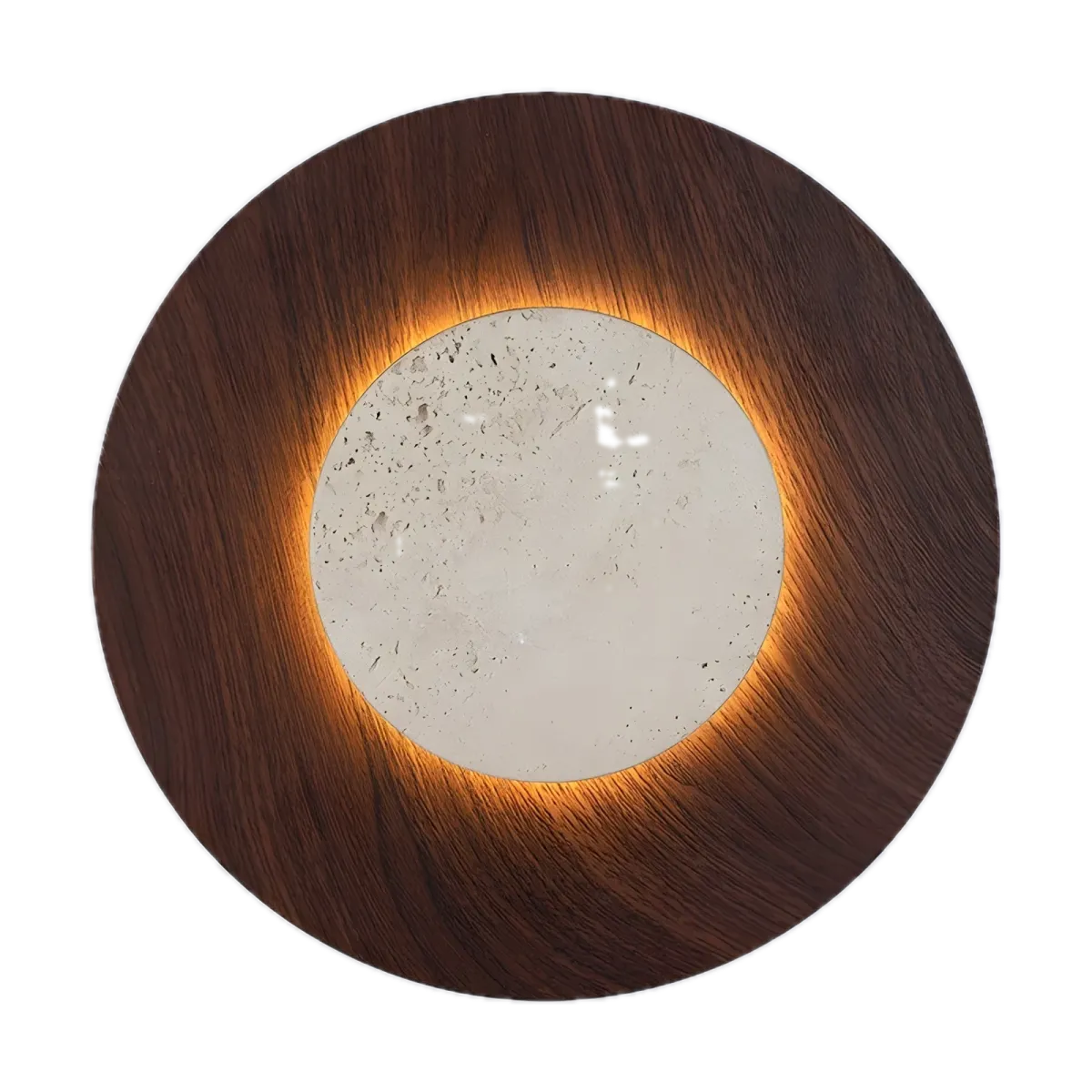 Applique Hilde, Fer finition bois foncé, disque de pierre naturelle, LED intégrée · Ø 30 cm, saillie 4,5 cm