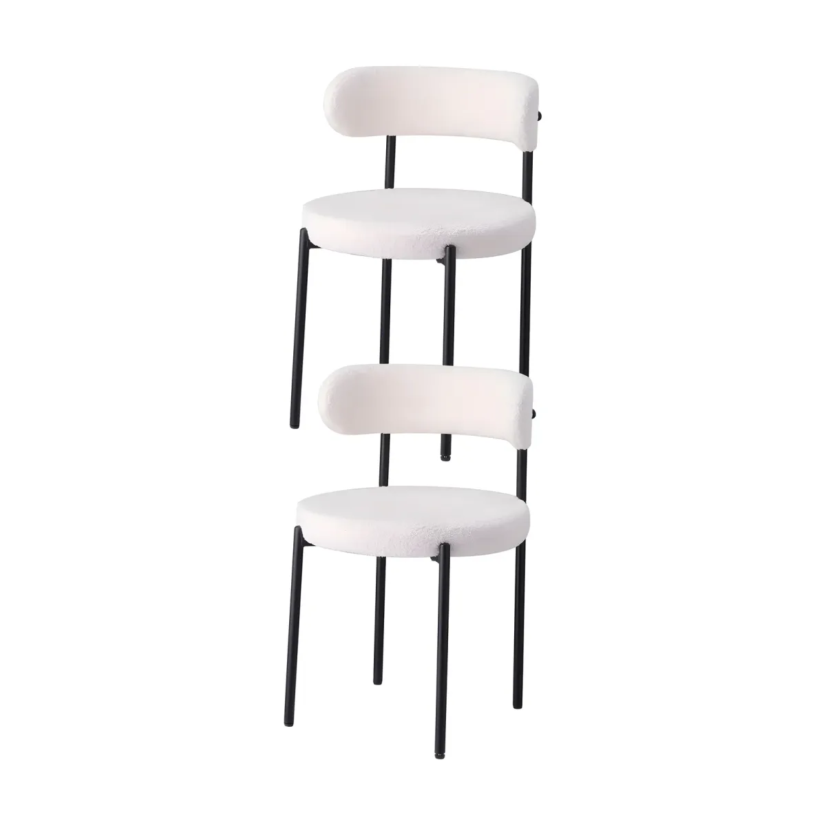Chaise Jeanne, Bouclette blanche, métal noir · H 79 cm, par deux