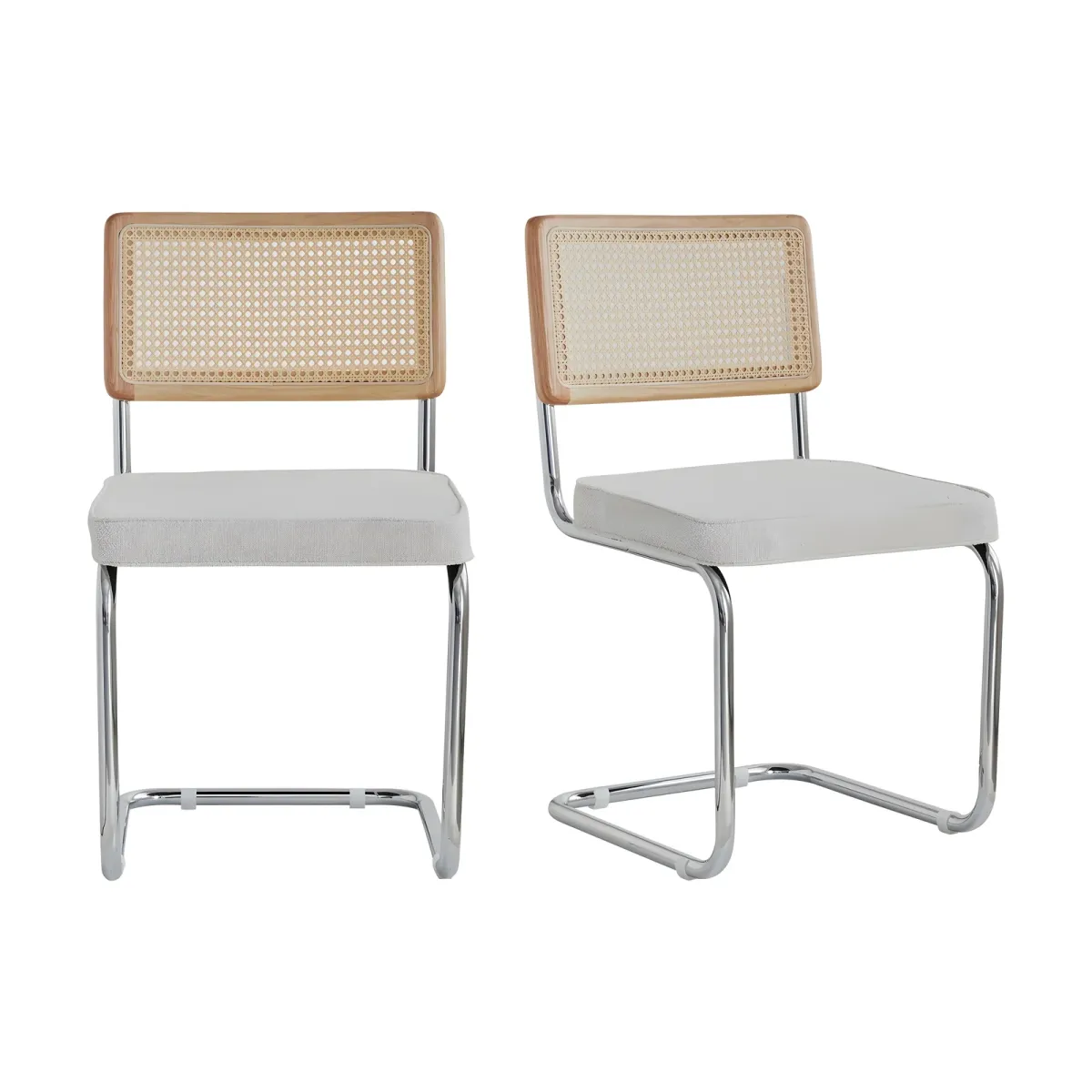 Chaise Ysé, Cannage et velours, métal cintré · H 85 cm, par deux