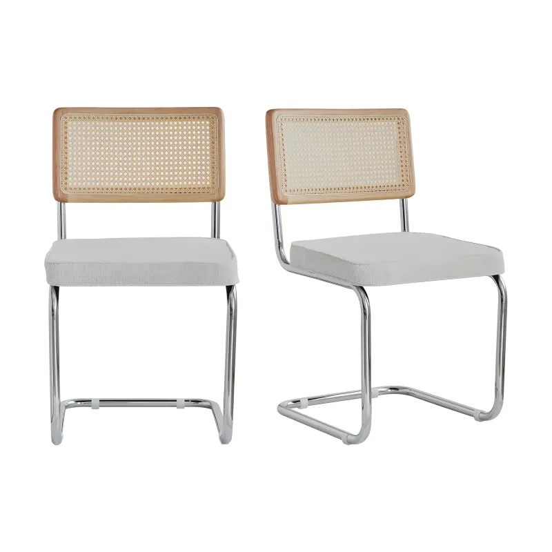 Chaise Ysé, cannage et velours, métal cintré