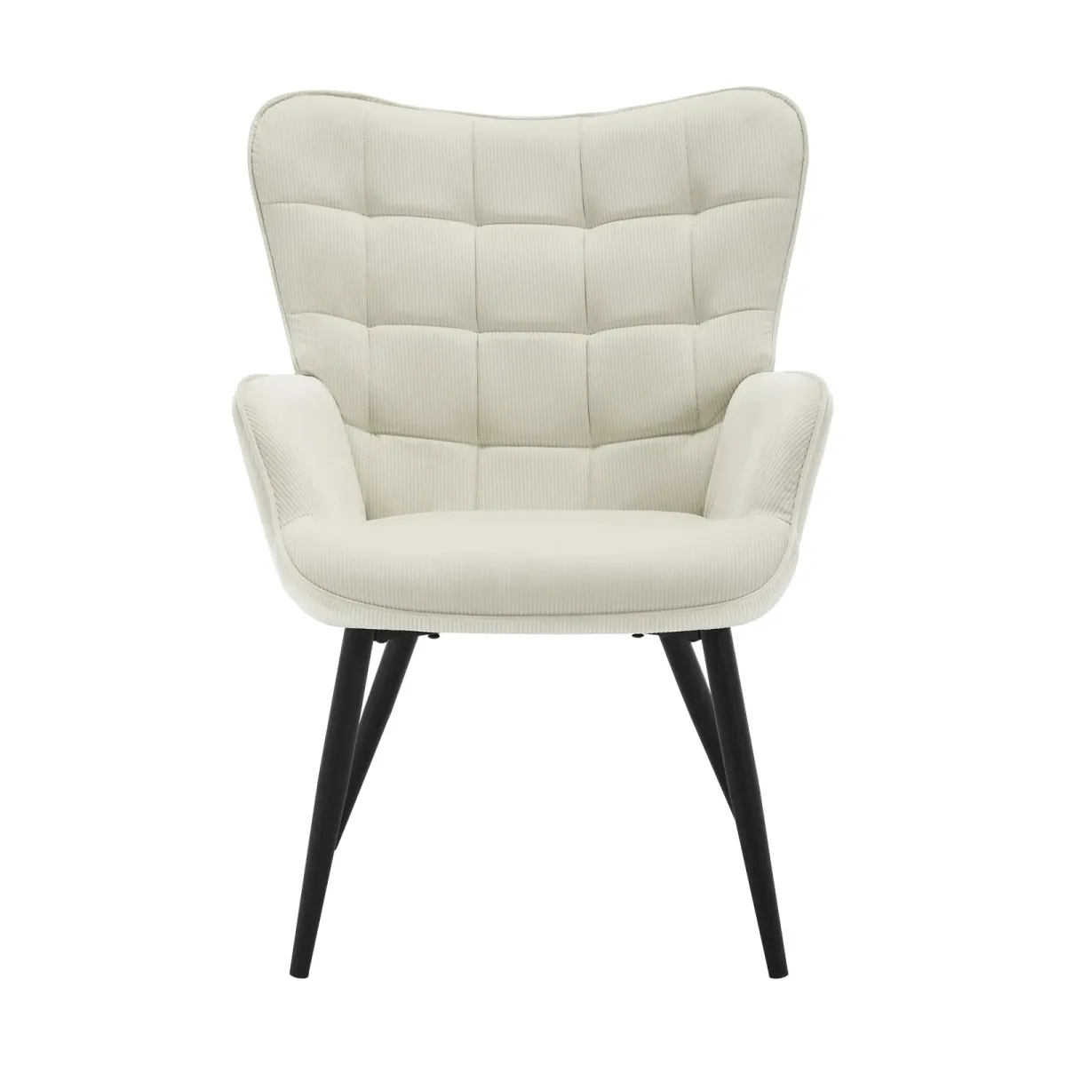 Fauteuil Edith, Velours côtelé capitonné, pieds métal · H 87 cm