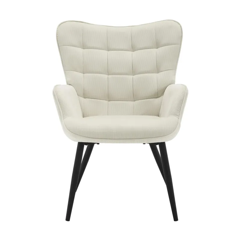 Fauteuil Edith, velours côtelé capitonné, pieds métal