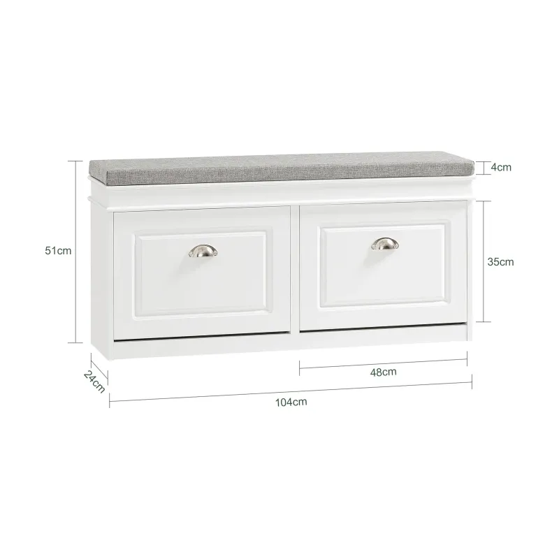 Banc Blanche, mdf laqué blanc, coussin gris
