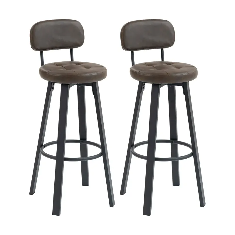 Tabourets de bar Teo, similicuir café, métal noir