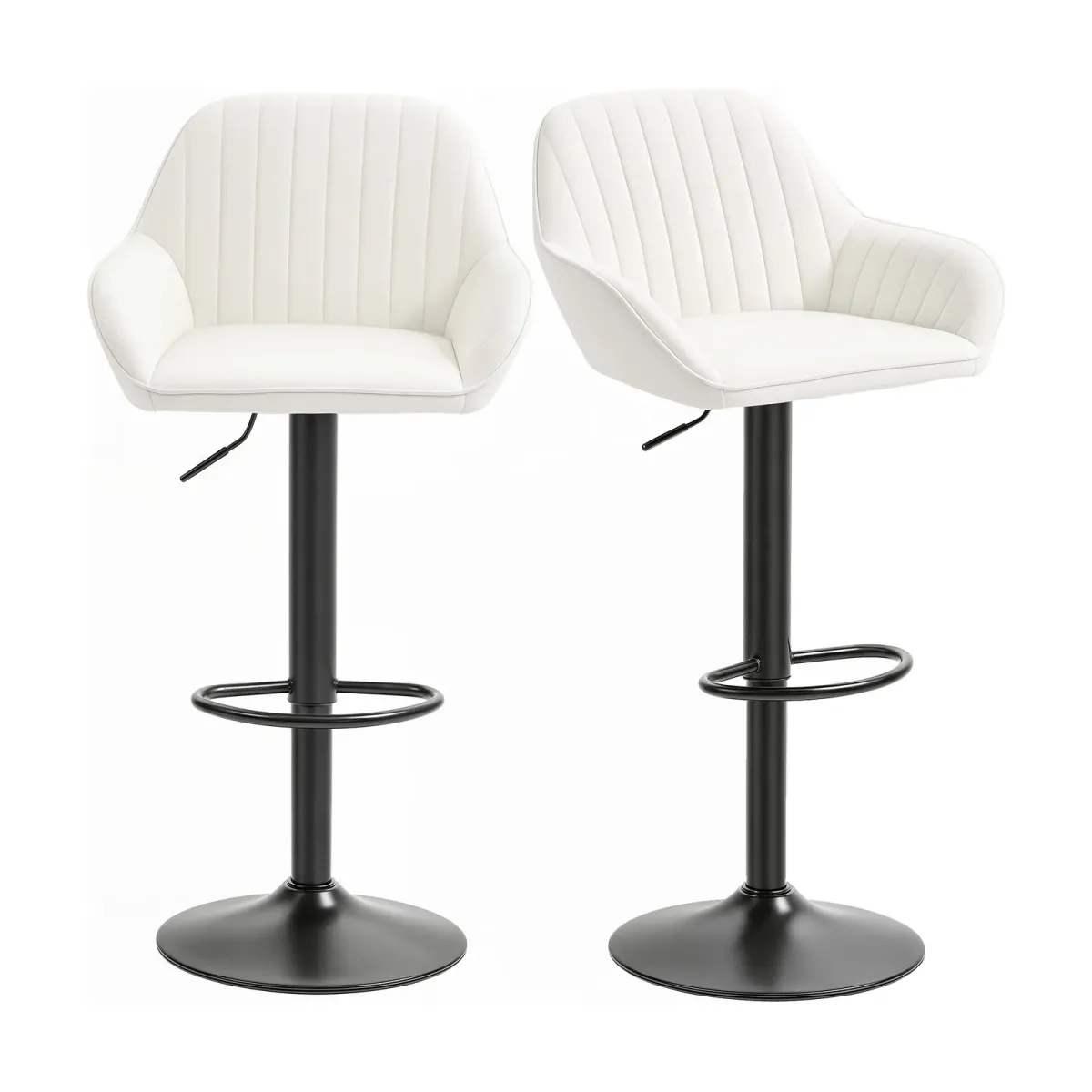 Tabourets de bar Wanda, Velours crème, pied noir · Assise H 62 à 83 cm