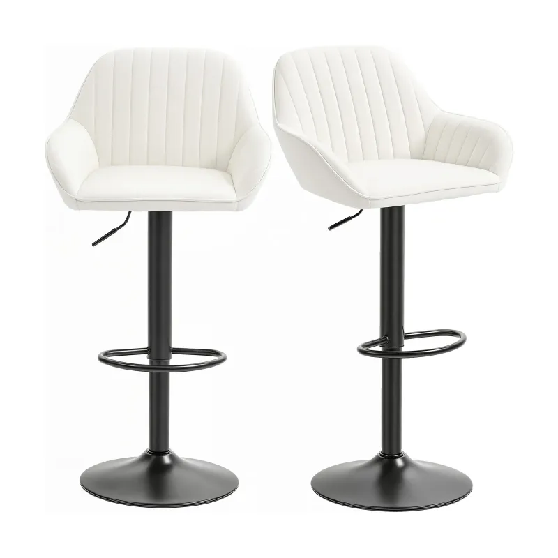 Tabourets de bar Wanda, velours crème, pied noir